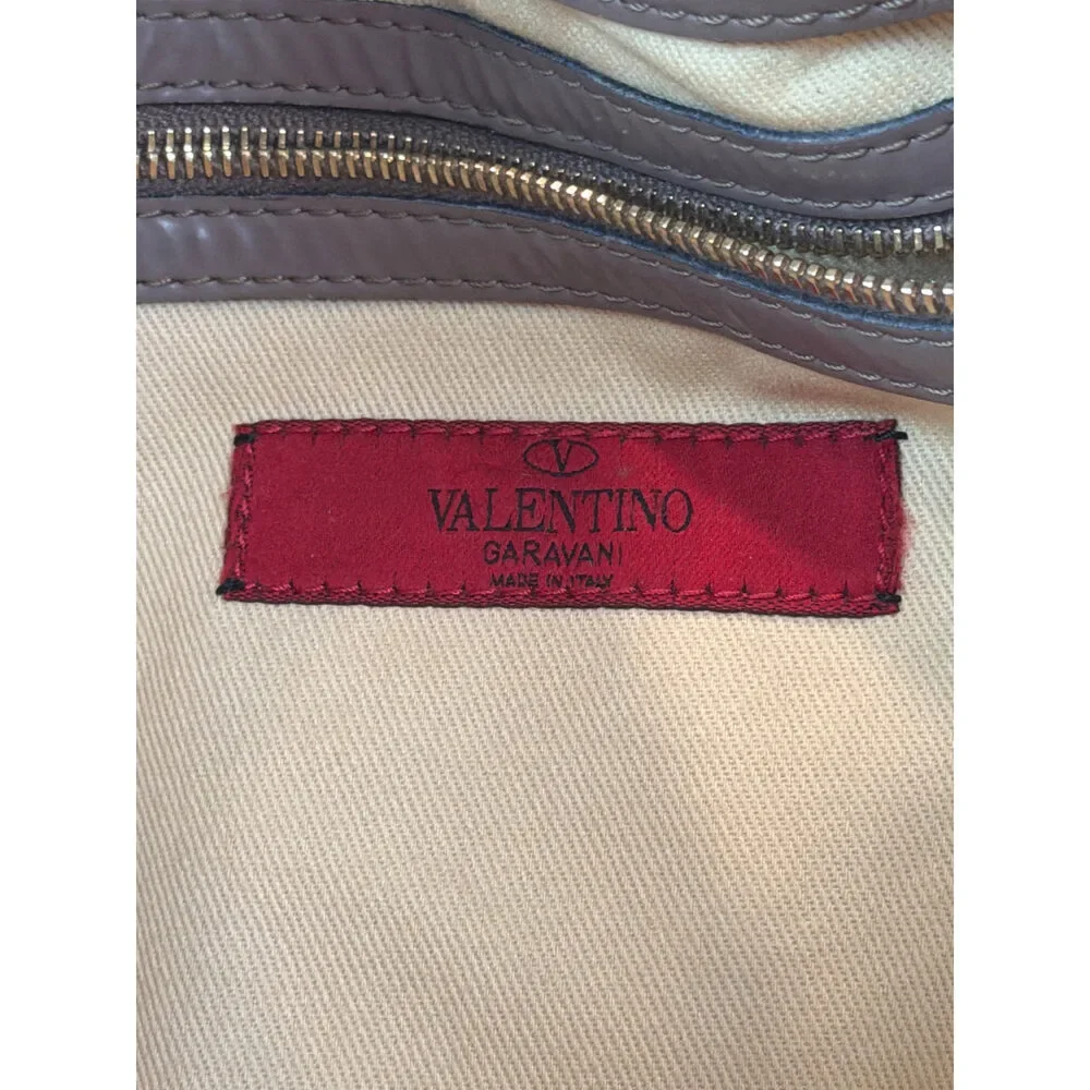Valentino Garavani Bow Tote Taupe Patent Leather Shoulder Bag